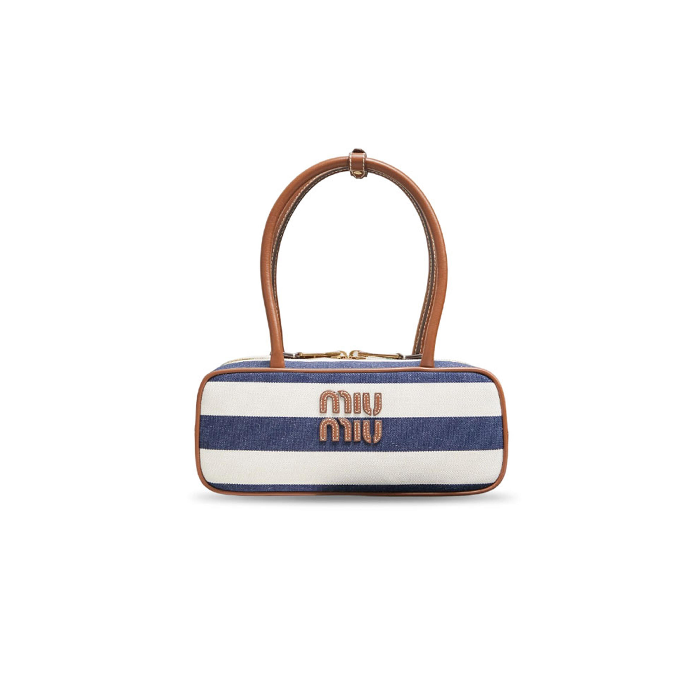 MIU MIU BEAU CANVAS AND LEATHER BAG 5BA327 (28*12*8cm)